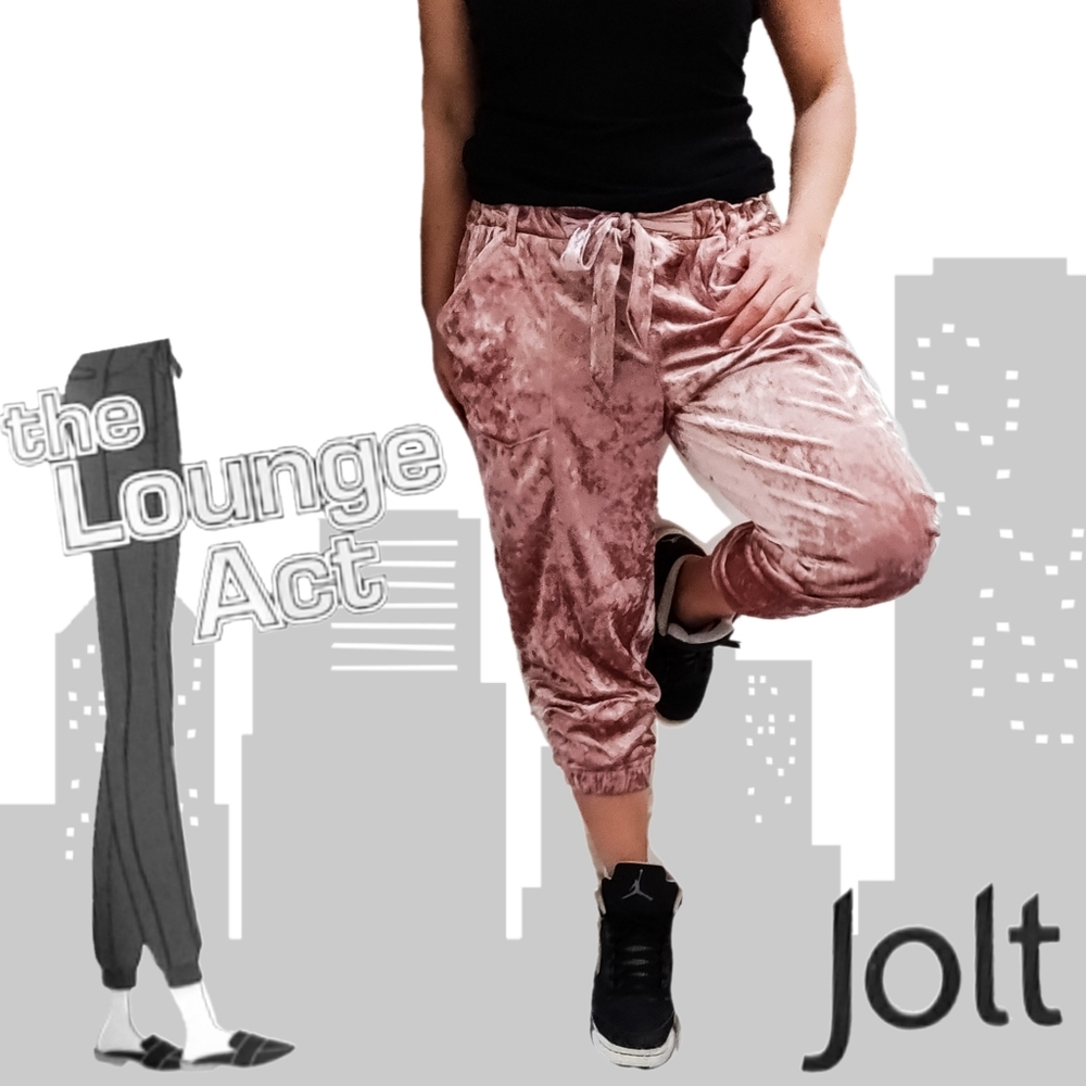 Jolt Lounge Act Pink Crushed Velvet Crop Joggers - Picture 13 of 13